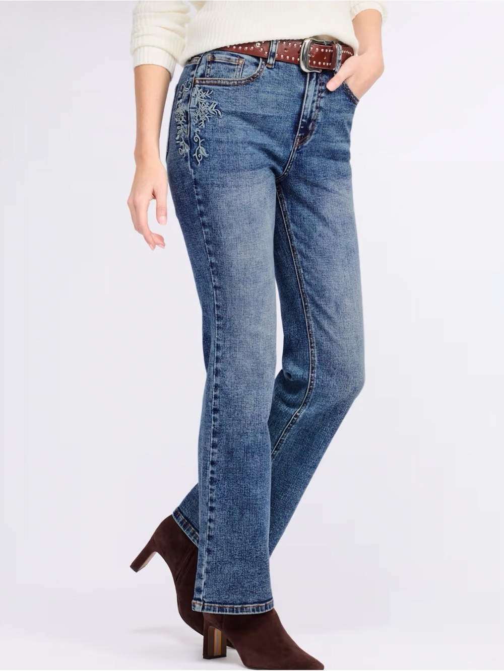 Blue by Artemis High Rise Boot Cut Jeans Embroidered Medium Wash - Women’s 14